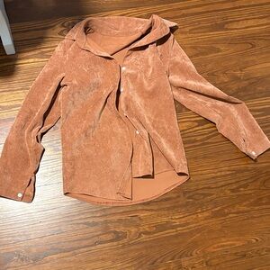Rust Velvet Button-Up Shirt
